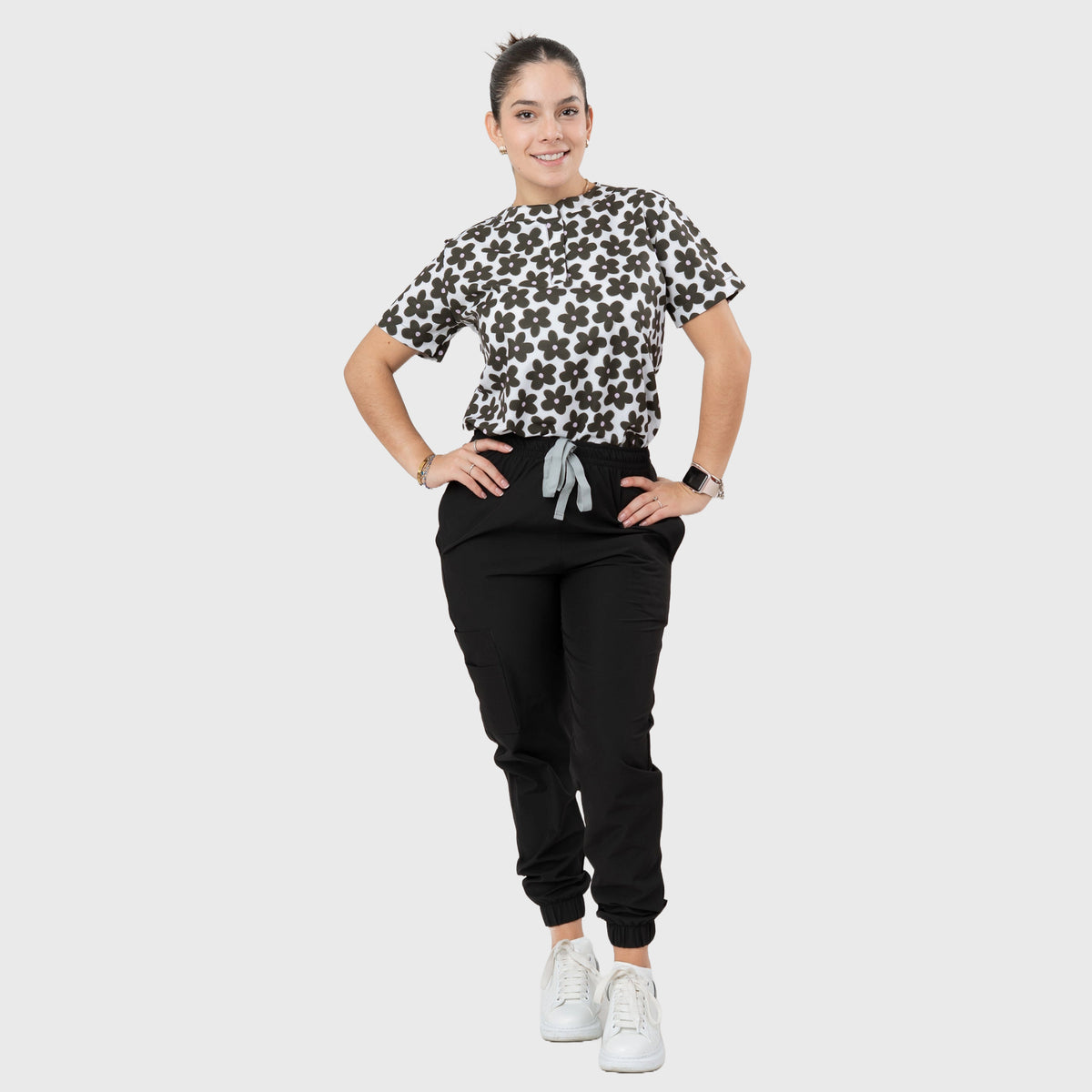 Women's Monochrome Floral Printed Scrub Set NST12