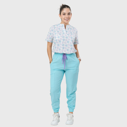 Women's Hawaiian Blue Printed Scrub Set NST15