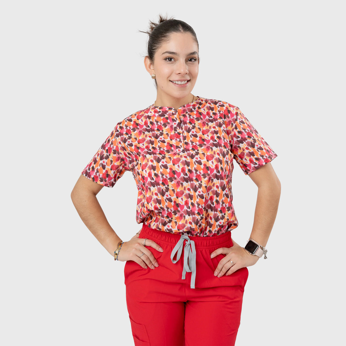 Women's Watercolor Leopard Printed Scrub Set NST18