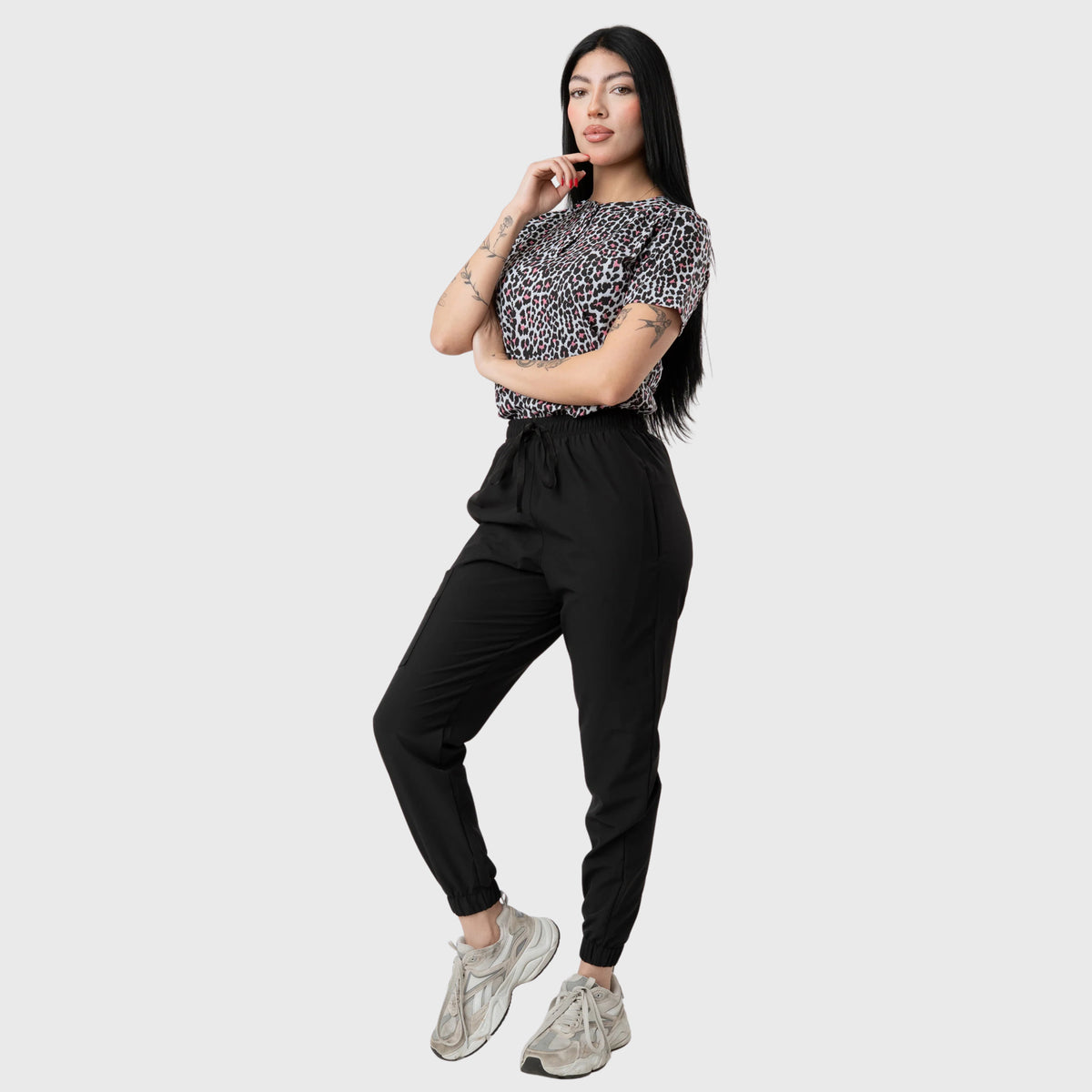 Women's Black Leopard Printed Scrub Set NST23