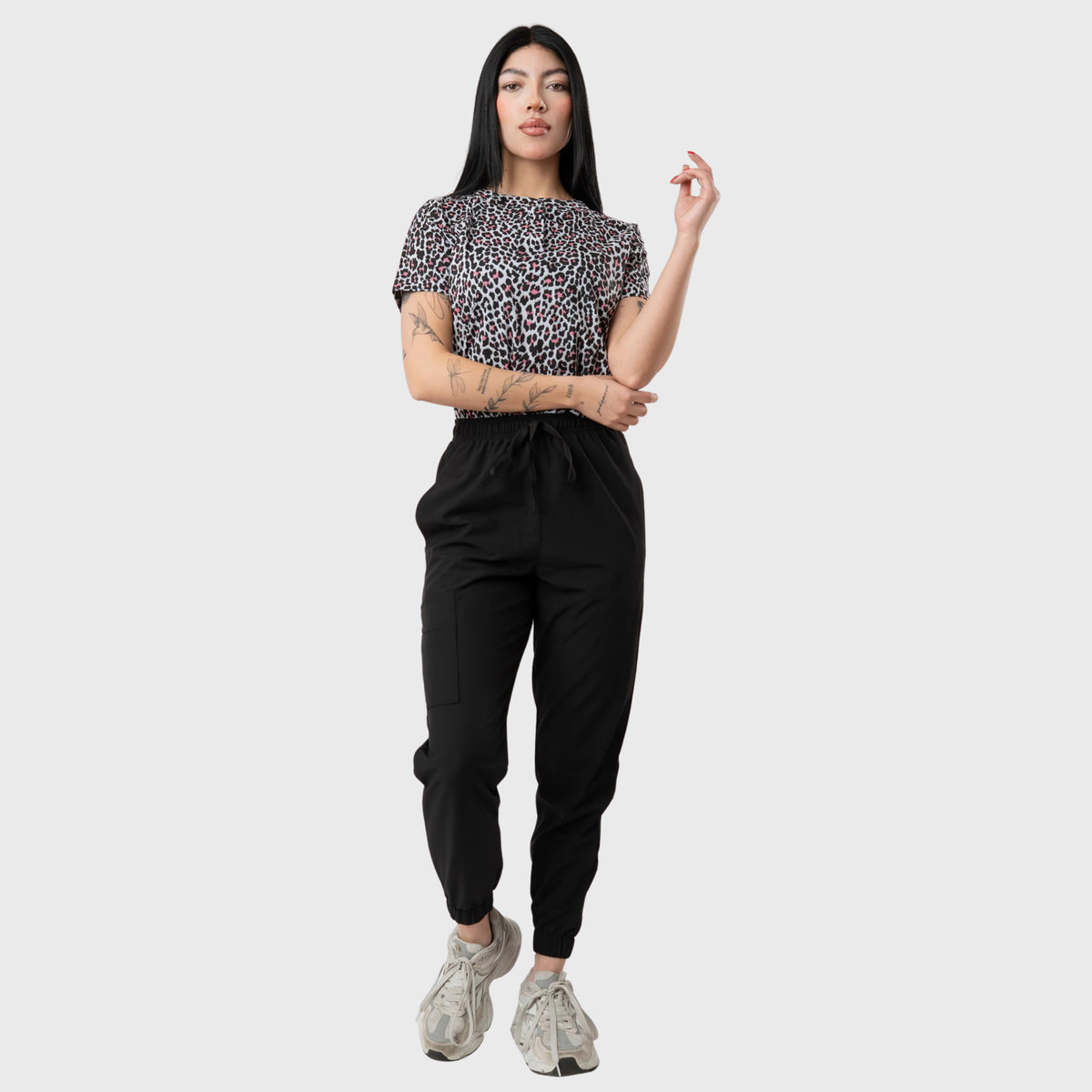 Women's Black Leopard Printed Scrub Set NST23