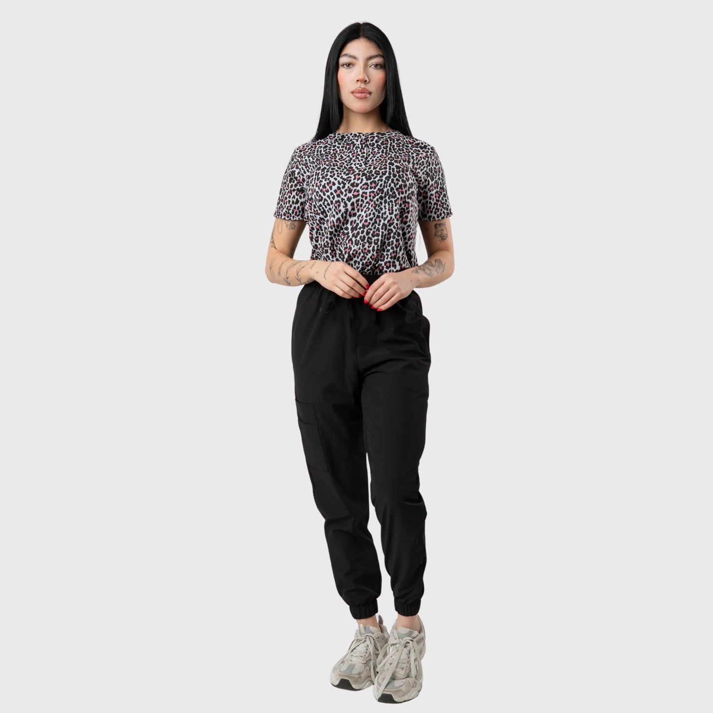 Women's Black Leopard Printed Scrub Set NST23