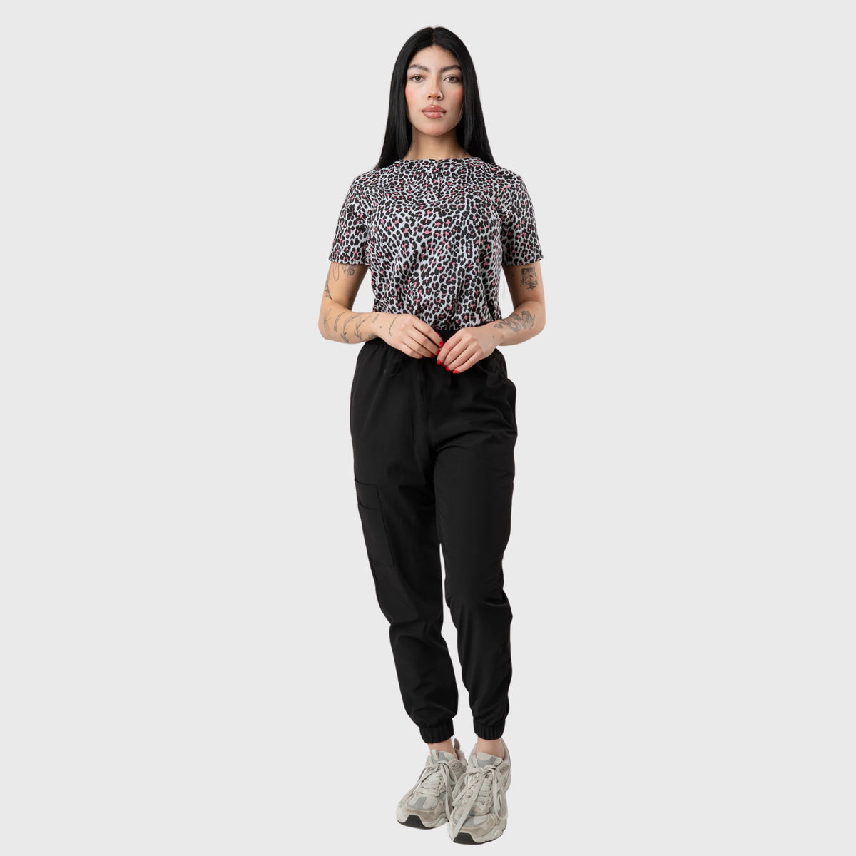 Women's Black Leopard Printed Scrub Set NST23