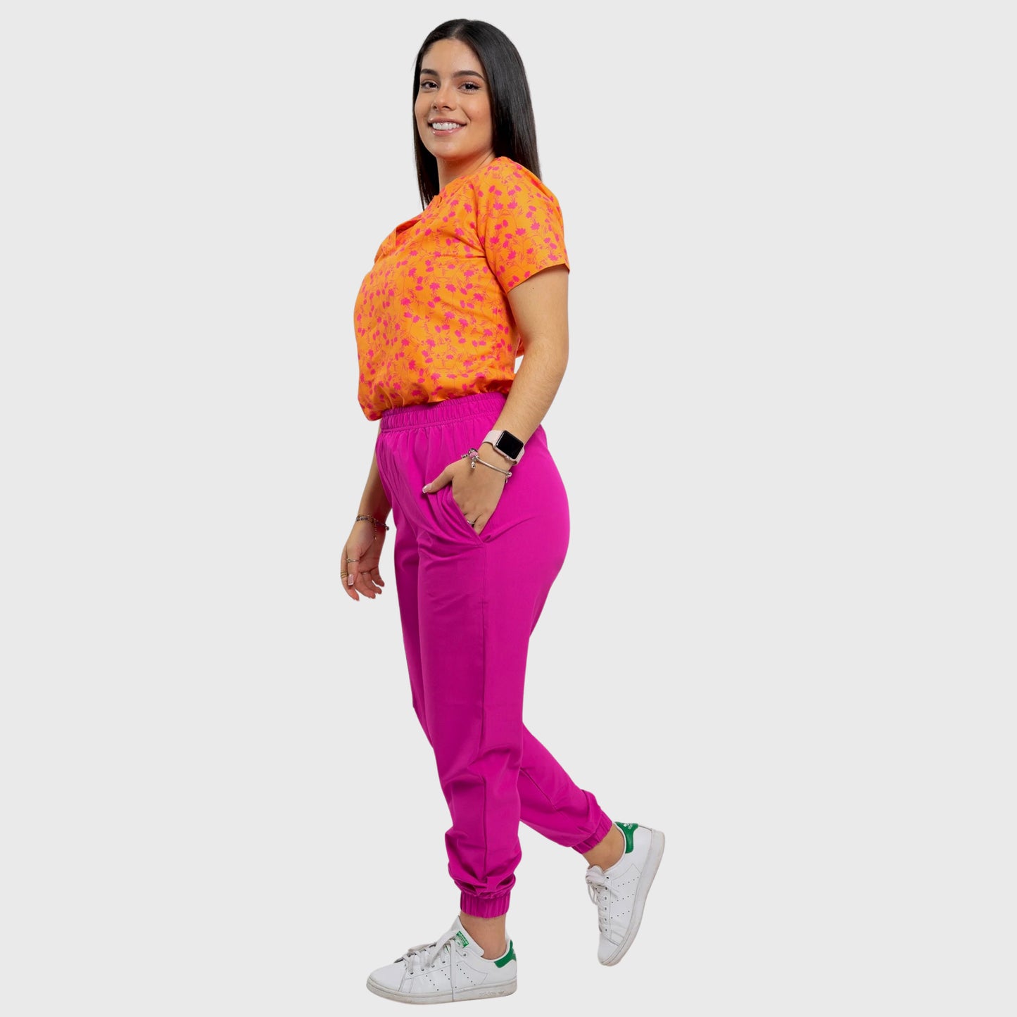 Women's Orange Flower Printed Scrub Set NST26