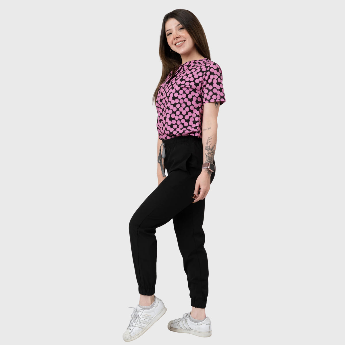 Women's Pink Circle Printed Scrub Set NST27