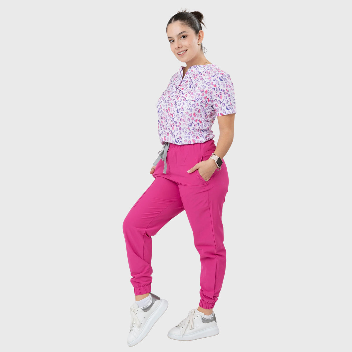 Women's Violet Leopard Printed Scrub Set NST8
