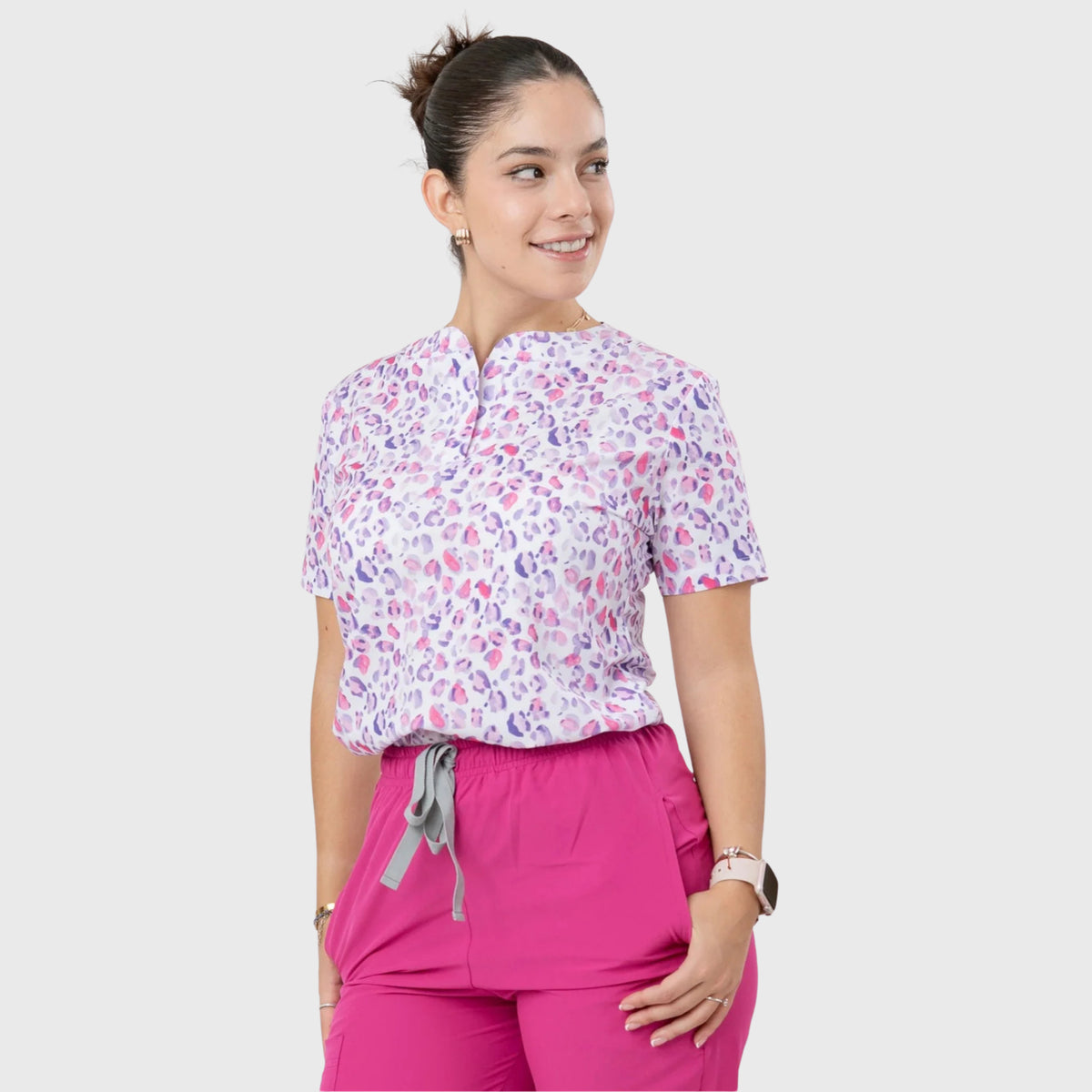 Women's Violet Leopard Printed Scrub Set NST8