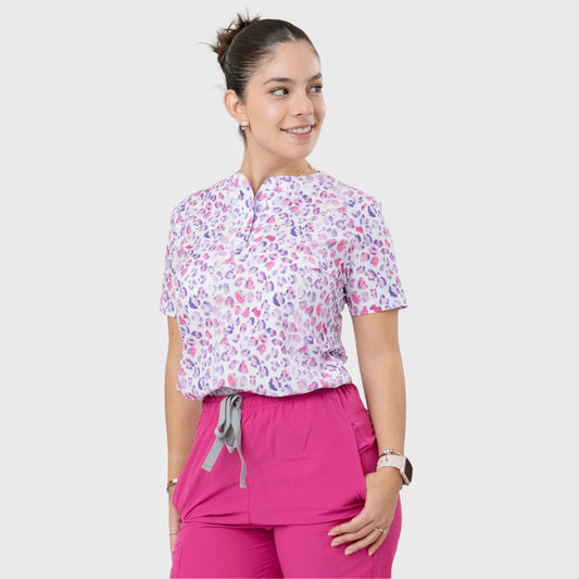 Women's Violet Leopard Printed Scrub Set NST8