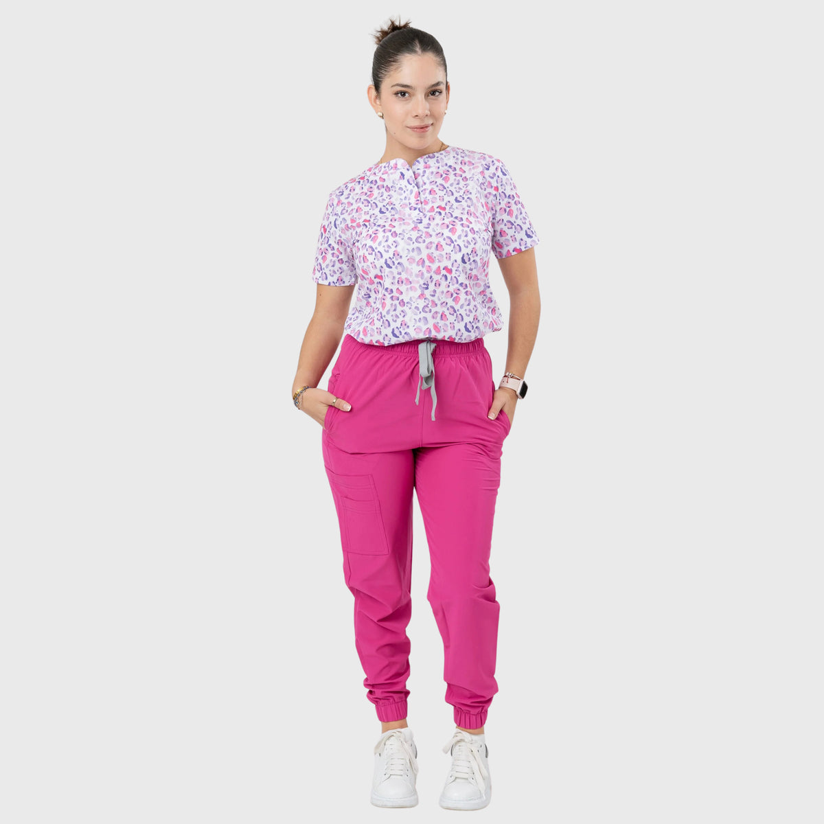 Women's Violet Leopard Printed Scrub Set NST8