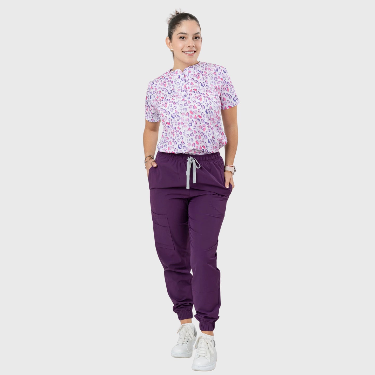 Women's Violet Leopard Printed Scrub Set NST8