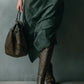 Green Loose Suede Lapel Long Sleeve Midi Dress