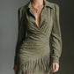 Olive Green Faux Suede V-Neck Wrap Mini Dress