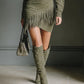 Olive Green Faux Suede V-Neck Wrap Mini Dress