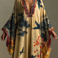 Red Maple Blossom And Bird Art Print Batwing Sleeve Long Robe Dress