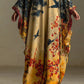 Red Maple Blossom And Bird Art Print Batwing Sleeve Long Robe Dress