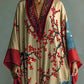 Japanese Red Plum Blossom Print Batwing Sleeve Maxi Dress