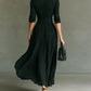 Elegant Pleated Lapel Waisted Long-sleeved Maxi Dress