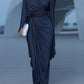 Dark Blue Pleated Cape Draped Maxi Dress