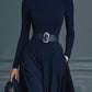 Dark Blue Knitted High-neck Dress