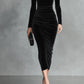 Black Velvet Elegant High-Neck Bodycon Dress