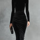 Black Velvet Elegant High-Neck Bodycon Dress