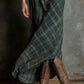 Green Plaid Lapel Single-Breasted Shirt Long Dress