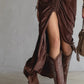 Vintage Button-stitched Pleated Velvet Midi Dress