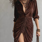Vintage Button-stitched Pleated Velvet Midi Dress