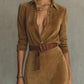 Suede Single-breasted Lapel Maxi Dress