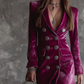 Purple Button-Down Velvet Long Blazer Maxi Dress