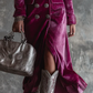 Purple Button-Down Velvet Long Blazer Maxi Dress