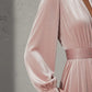 Elegant Light Pink V-Neck Velvet Maxi Dress