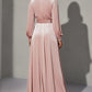 Elegant Light Pink V-Neck Velvet Maxi Dress