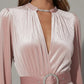 Elegant Light Pink V-Neck Velvet Maxi Dress