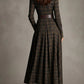 Brown and Black Plaid Lapel Single-Breasted Shirt Long Dress