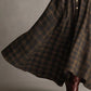 Brown and Black Plaid Lapel Single-Breasted Shirt Long Dress
