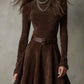 Vintage Dark Brown Suede Mock Neck Mini Dress