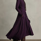 Purple High-neck Asymmetrical Pleated Maxi Dress