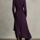 Purple High-neck Asymmetrical Pleated Maxi Dress