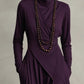 Purple High-neck Asymmetrical Pleated Maxi Dress