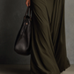 Olive Green Turtleneck Pleated Maxi Dress
