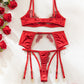Sexy See-through Mesh Floral Embroidery Patchwork Push-up Bra and Thong Lingerie Set