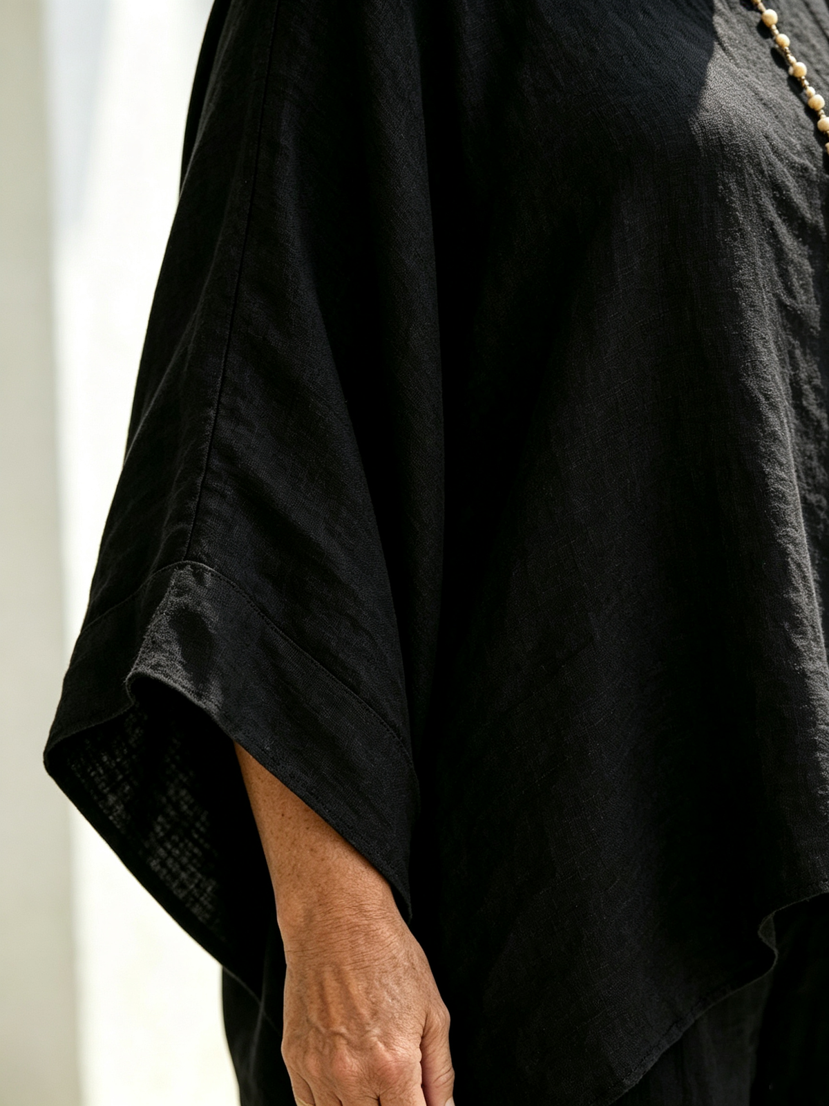 2Pcs Elegant Women Solid Linen‐Blend Two‐Piece Set, Oversized Batwing Sleeve Uneven Hem Tunic Blouse, Breathable Flowy Wide Leg Floor‐Length Pants, Loose Comfortable Casual Co‐ord Suit for Beach Holiday Daily Street Wear
