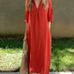 Women'S Casual Solid Color V-Neck Cotton And Linen Dress