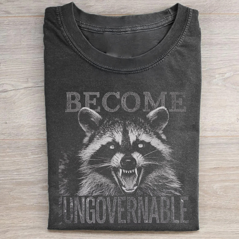 Vintage Angry Raccoon Become Ungovernable Grunge Graphic T-shirt