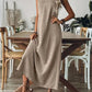 Women'S Casual Solid Color V-Neck Sleeveless Cotton and Linen Dress