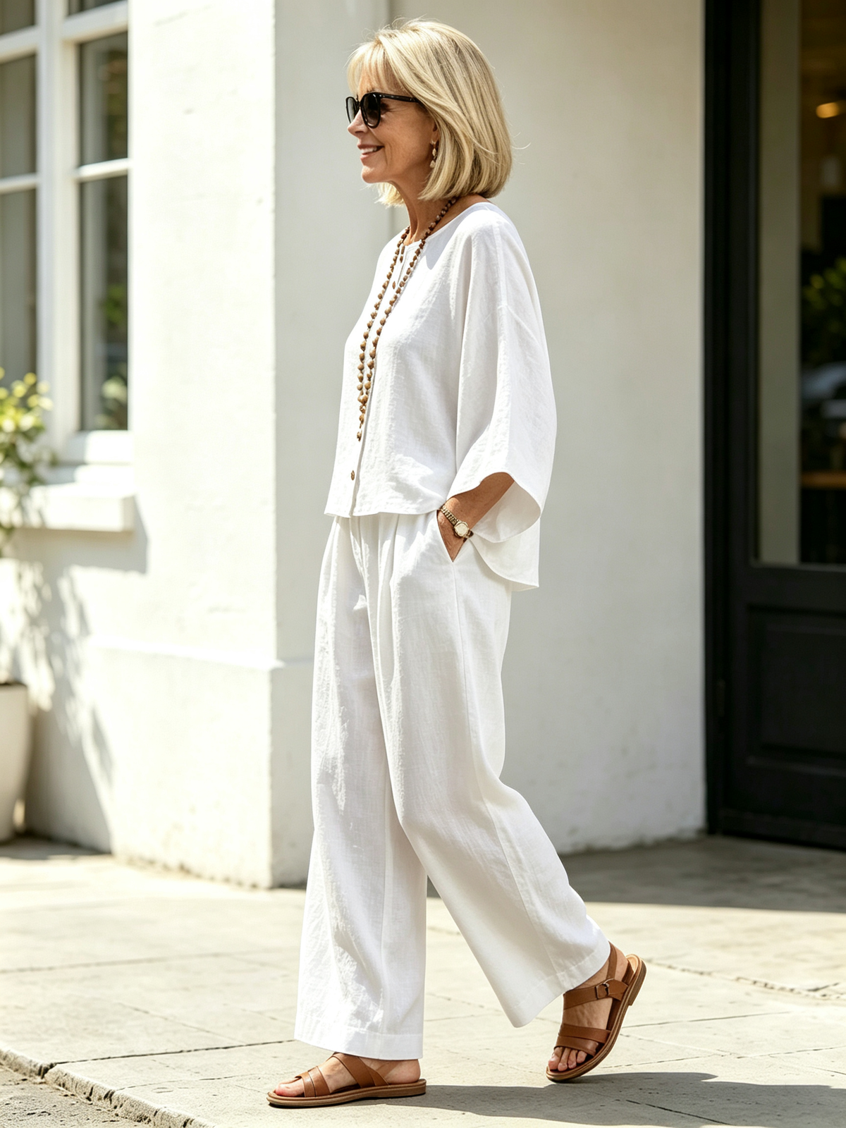 2Pcs OL style temperament women's clothing collage cotton and linen seven-quarter sleeve set size supply