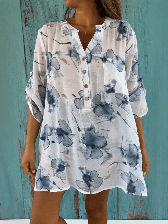 Women'S Loose Printed V-Neck Pullover Shirt