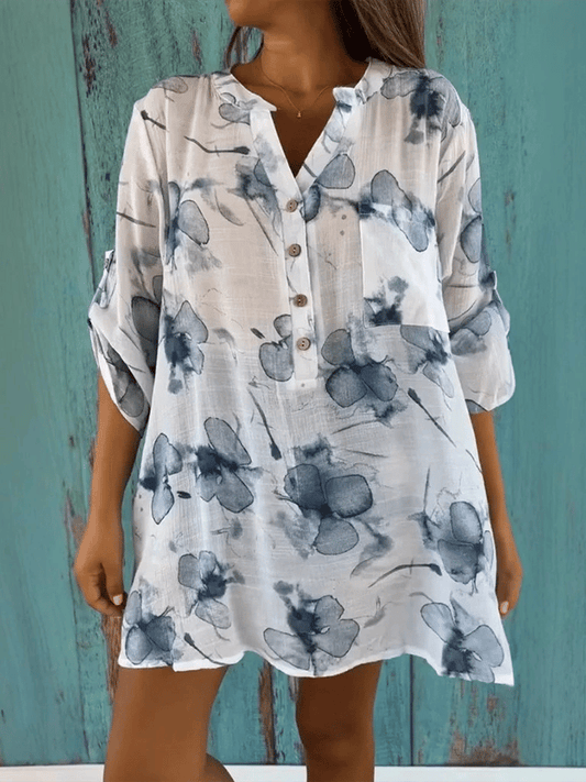 Women'S Loose Printed V-Neck Pullover Shirt