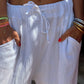 Women's solid color casual cotton and linen three-piece set